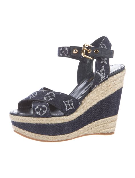 louis vuitton wedge sandals|louis vuitton denim wedge sandals.